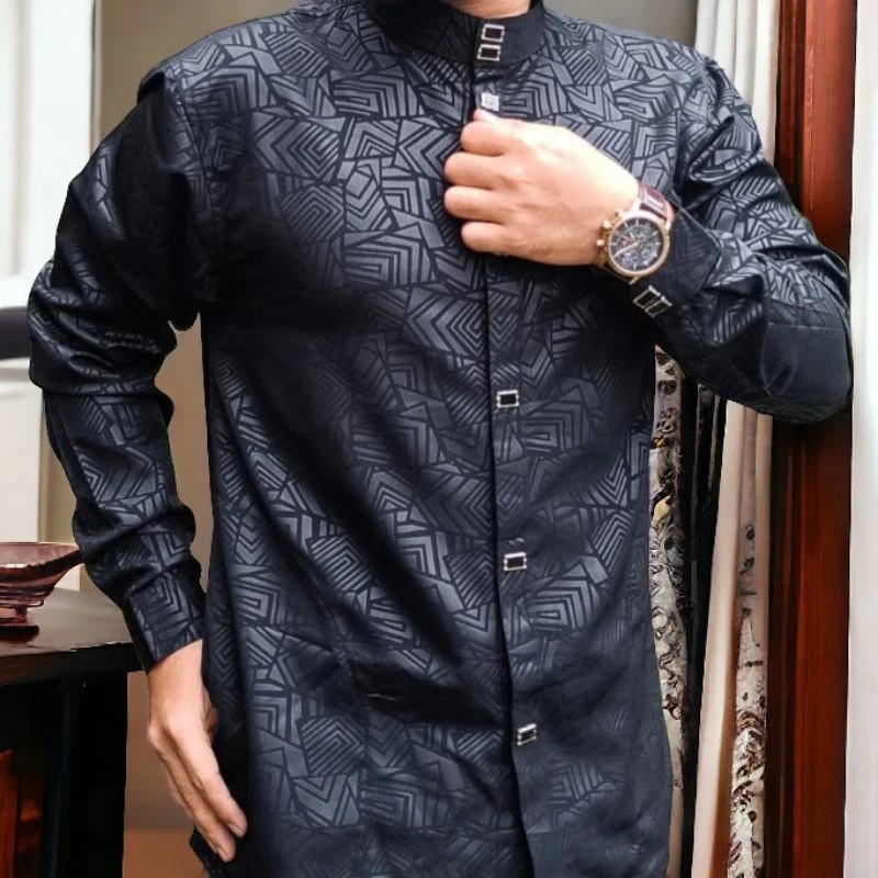 Kemeja koko Sultan embos Baju muslim Melayu kancing snap Terbaru 2023