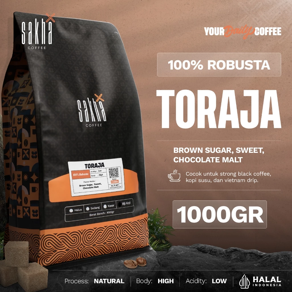 Biji Kopi Bubuk Fine Robusta Toraja Sulawesi Coffee Beans Roaster Coffe Roast Bean 1Kg Coffe