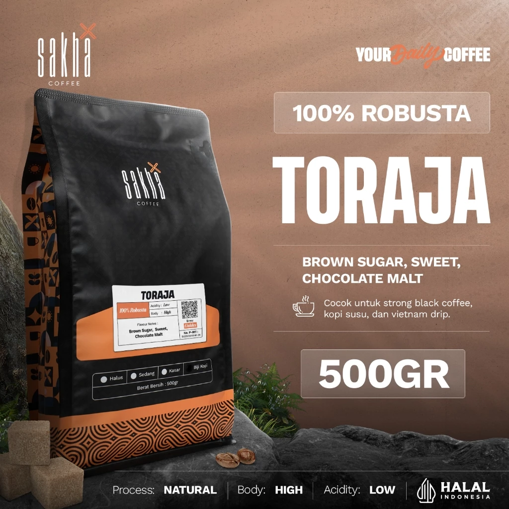 Biji Kopi Bubuk Fine Robusta Toraja Sulawesi Espresso Coffee Roast Beans Coffe Bean 500gr