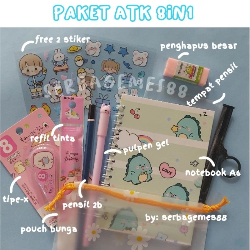 serbagemes88 - SET ALAT TULIS 8 IN 1 LENGKAP KARAKTER / STATIONERY SET / ALAT TULIS SET / PAKET ATK AESTHETIC