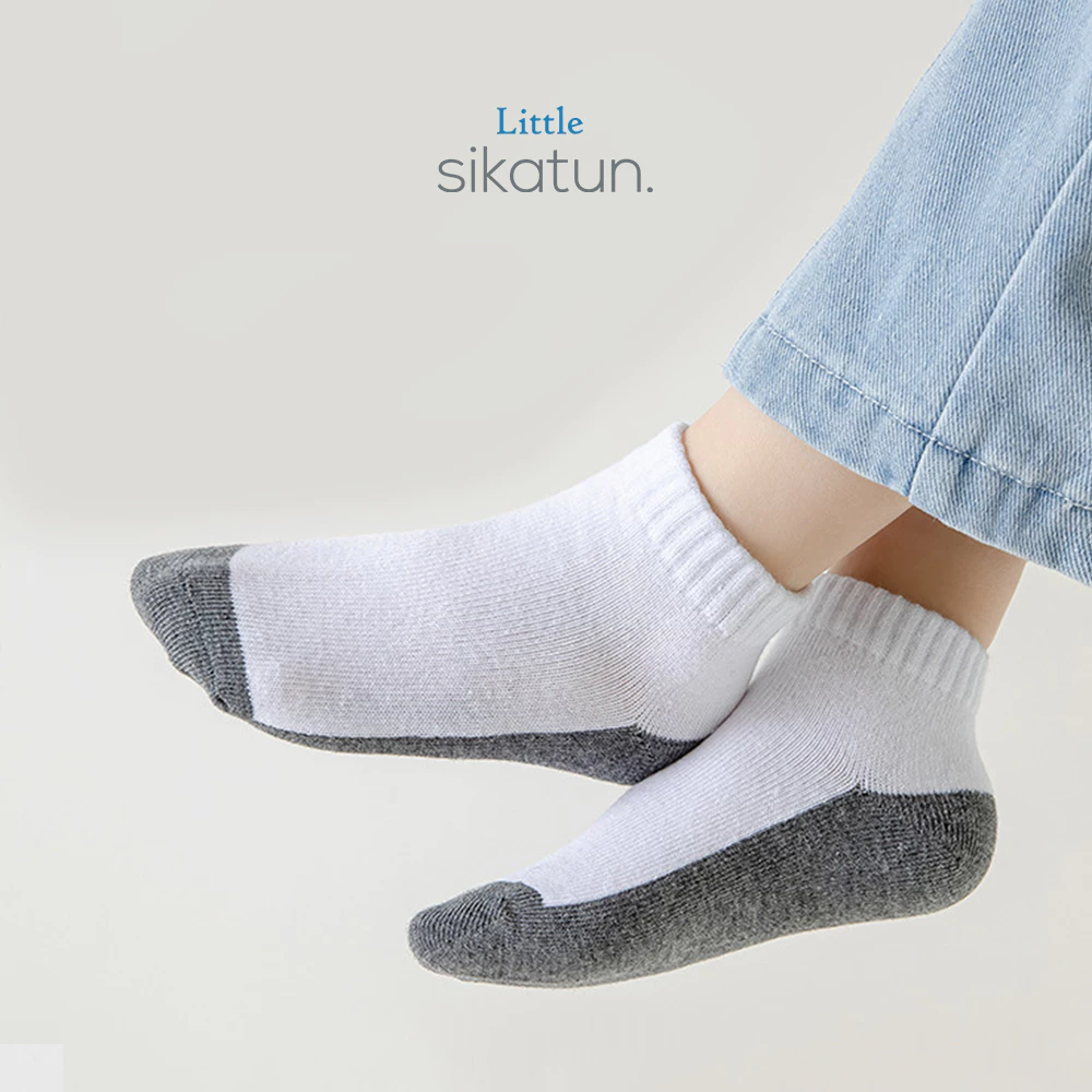 SIKATUN KIDS SOCKS PREMIUM - KAOS KAKI ANAK TK SD SMP SMA PENDEK TELAPAK HITAM ABU