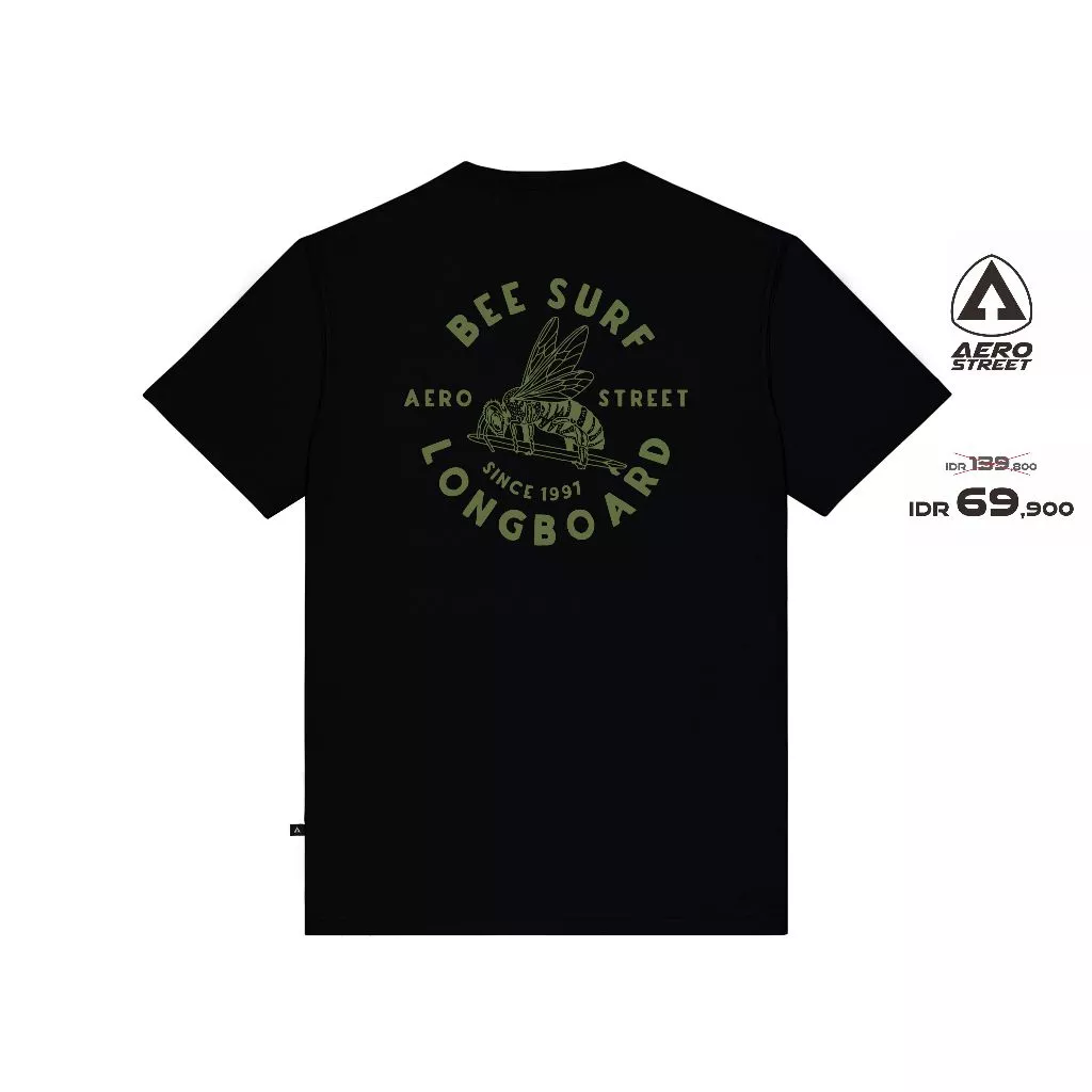 Aerostreet T Shirt Bee Surf Hitam Kaos T-Shirt Tshirt AACAA