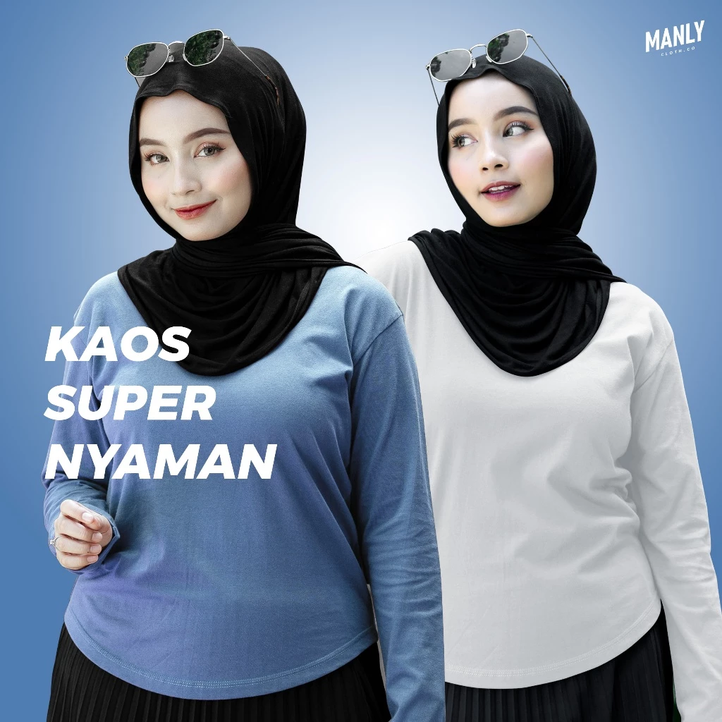 Kaos Polos Lengan Panjang Wanita Reguler Fit with 100% Asli Cotton Combed 30s Kaos Polos Cewek