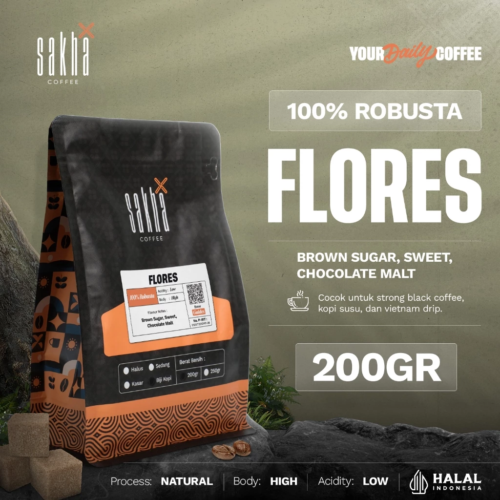 Biji Kopi Bubuk Fine Robusta Flores Bajawa Espresso Coffee Roast Beans Coffe Bean Roaster 200 Gram