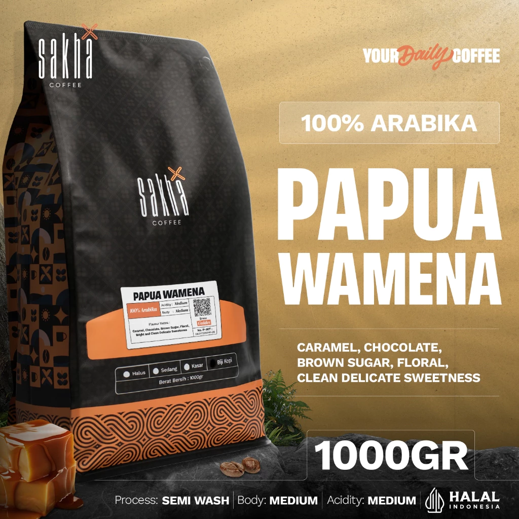 Biji Kopi Bubuk Arabika Papua Wamena Arabica Coffee Beans Coffe Roast Espresso Dan Manual Brew 1Kg