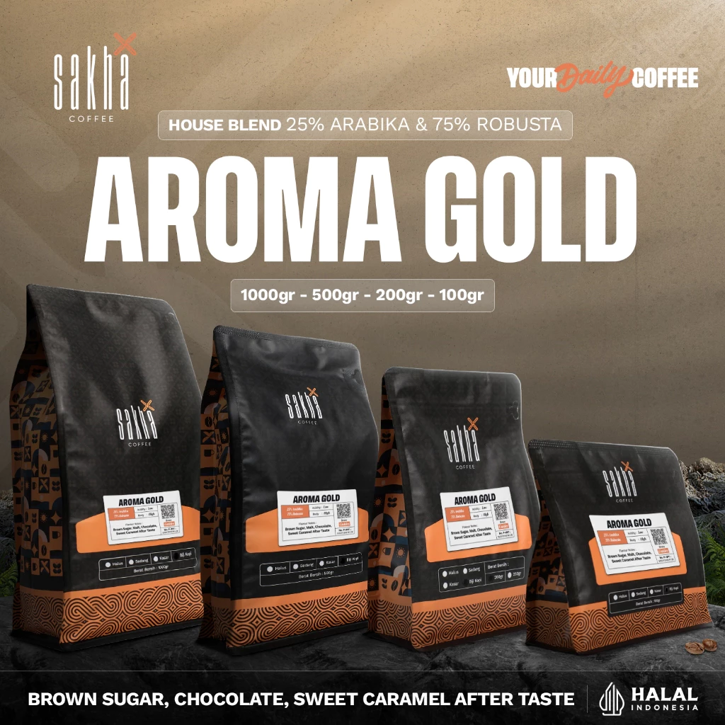Kopi Aroma Gold Espresso Blend Coffee Beans 25% Arabika 75% Robusta Coffe Biji Bubuk