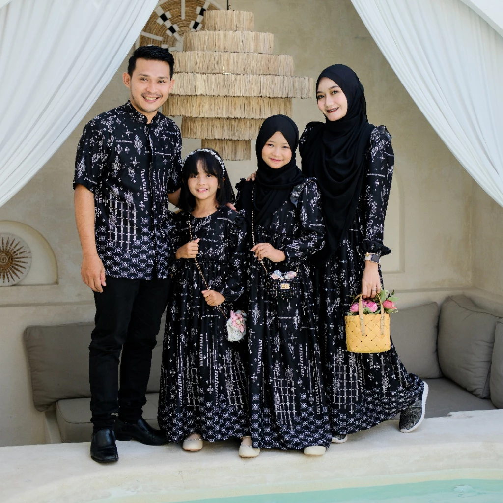 Gamis Couple Keluarga Seravina Black Series By Baby Malika | Set Gamis Koko Terbaru Lebaran 2025