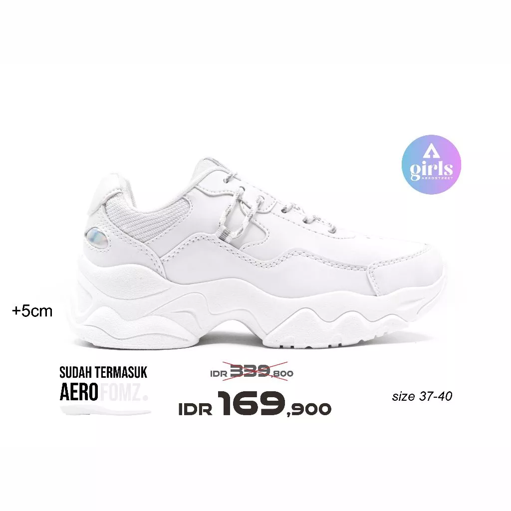 Aerostreet 37-40 Aurora Putih Putih - Sepatu Sneakers Casual Sport Pria Wanita Aero Street