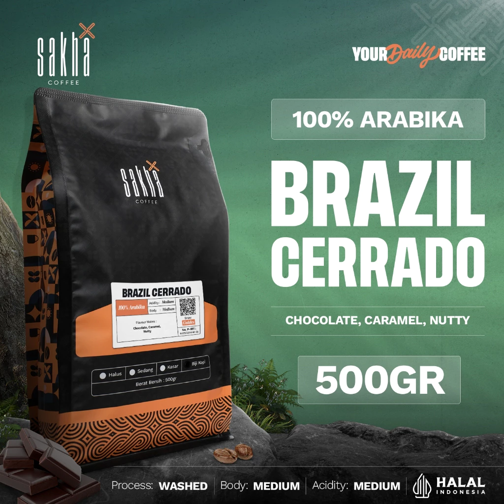 Biji Kopi Bubuk Arabika Brazil Cerrado 500gr Arabica Coffee Beans Espresso Coffe