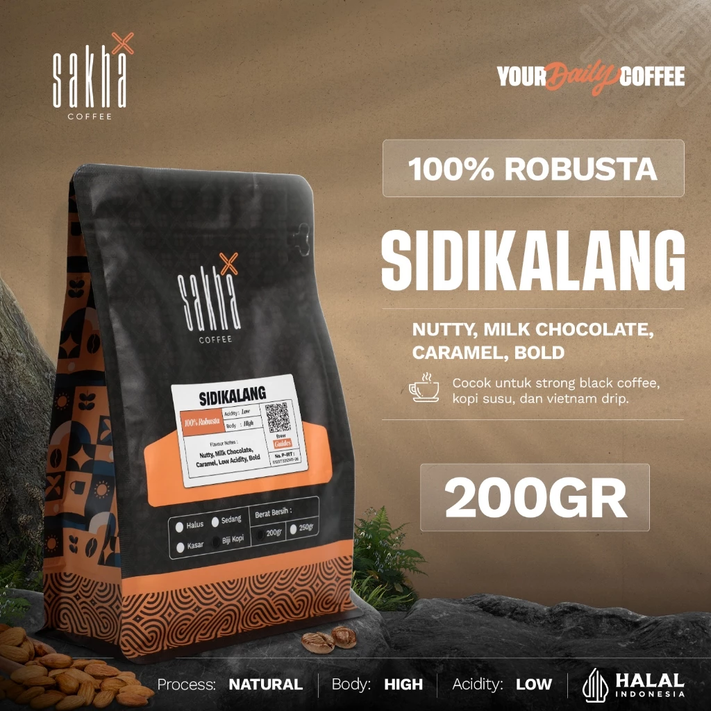 Kopi Robusta Sidikalang Asli Coffee Roast Beans Espresso 200 Gram Biji Bubuk Sakha Roastery