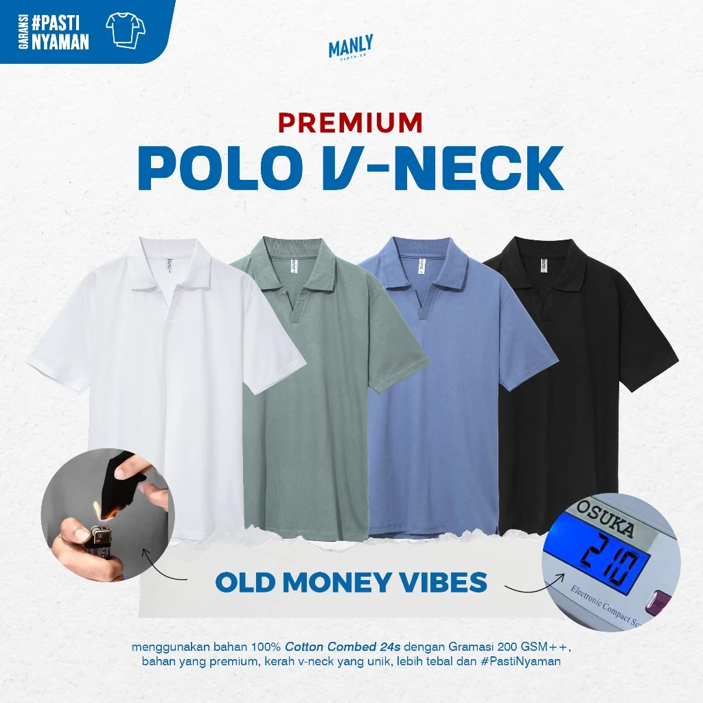Premium Kaos Kerah V-Neck Lengan Pendek Old Money Vibes