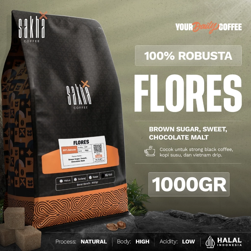 Biji Kopi Bubuk Fine Robusta Flores Bajawa Espresso Coffee Beans Coffe Roast Bean 1Kg Sakha Roastery