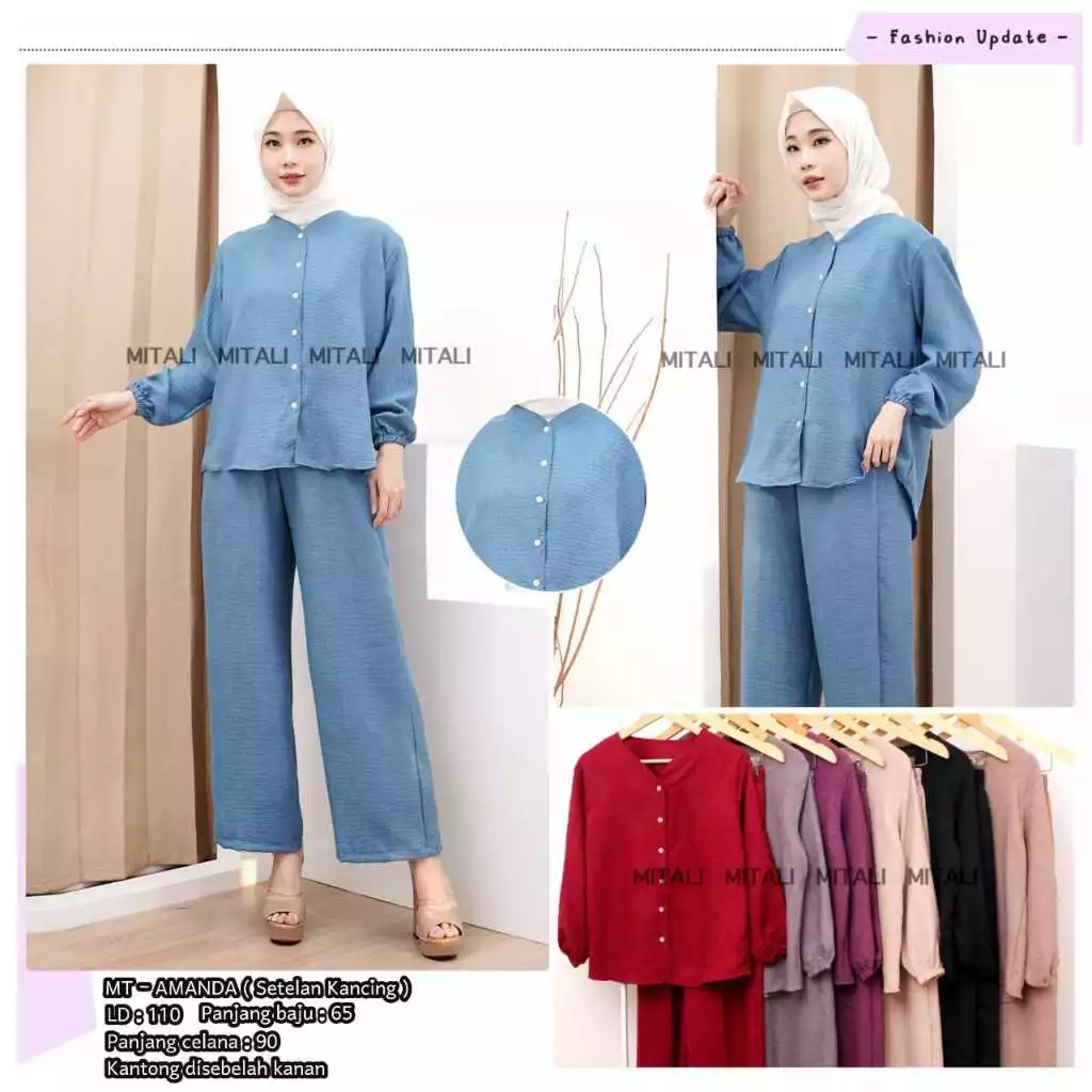 D - Oneset Wanita AMANDA Busui Full Kancing Bahan LINEN