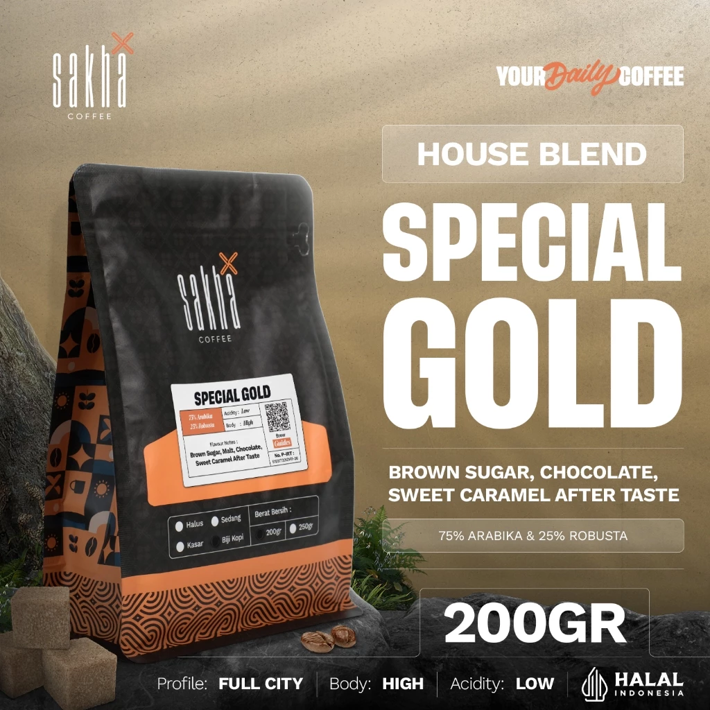 Biji Kopi Bubuk Special Gold Espresso House Blend 75% Arabika 25% Robusta Coffee Beans Coffe 200gr