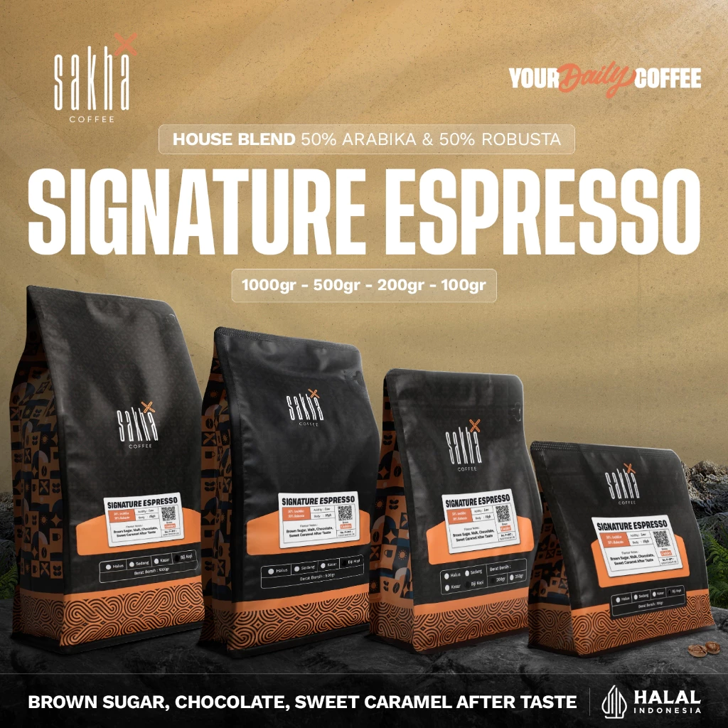 Kopi Espresso House Blend Signature Coffee Roast Beans Coffe Biji Bubuk Sakha Coffe Roastery