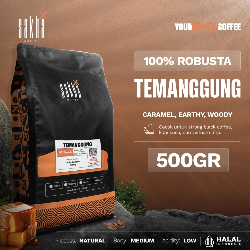 Kopi Robusta Temanggung Coffee Roast Bean Espresso Beans 500 Gram Biji Bubuk Sakha Roastery