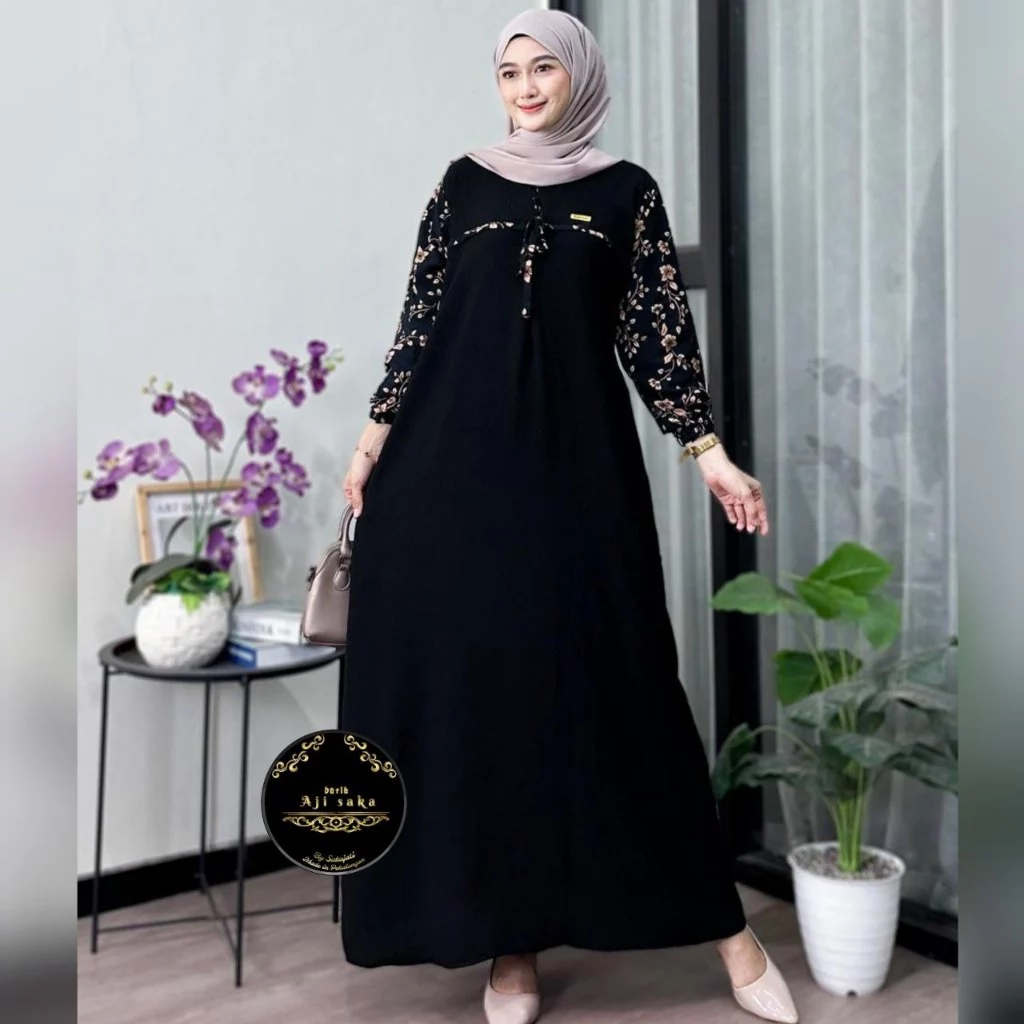 Gamis Arafah Cringkle Airflow Kombinasi Rayon Super Ld 120 Pb 130 Resleting Depan Busui friendly