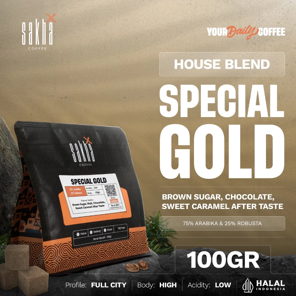 Kopi Espresso Special Gold Blend Coffee Beans 100gr Biji Bubuk Sakha Coffe Roastery
