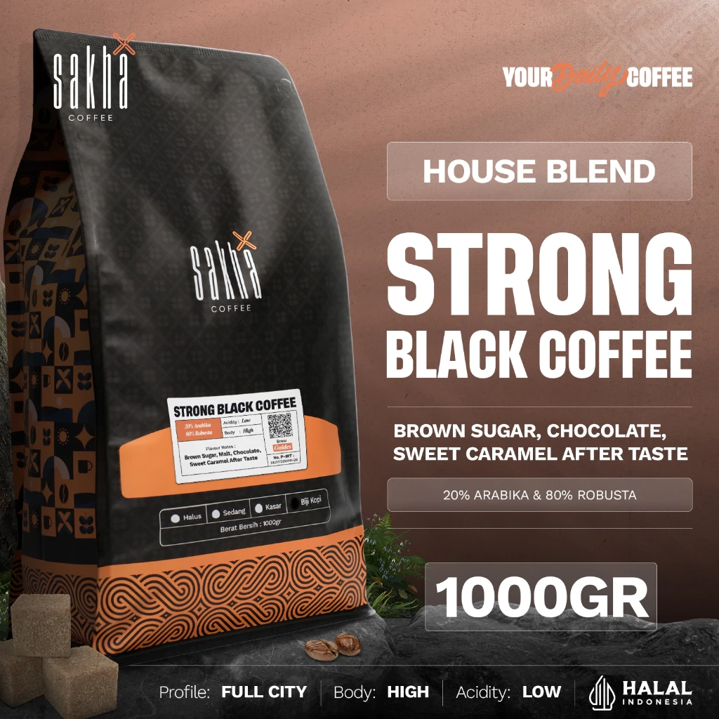 Kopi Espresso Blend Strong Black Coffee Beans Kopdar 1Kg Biji Bubuk