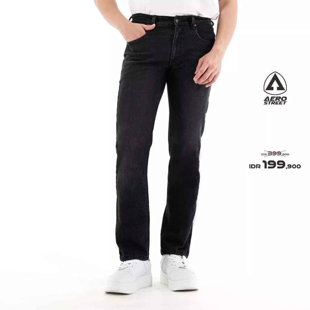 Aerostreet  Reguler Jeans Morgan Black Washed Man IF100