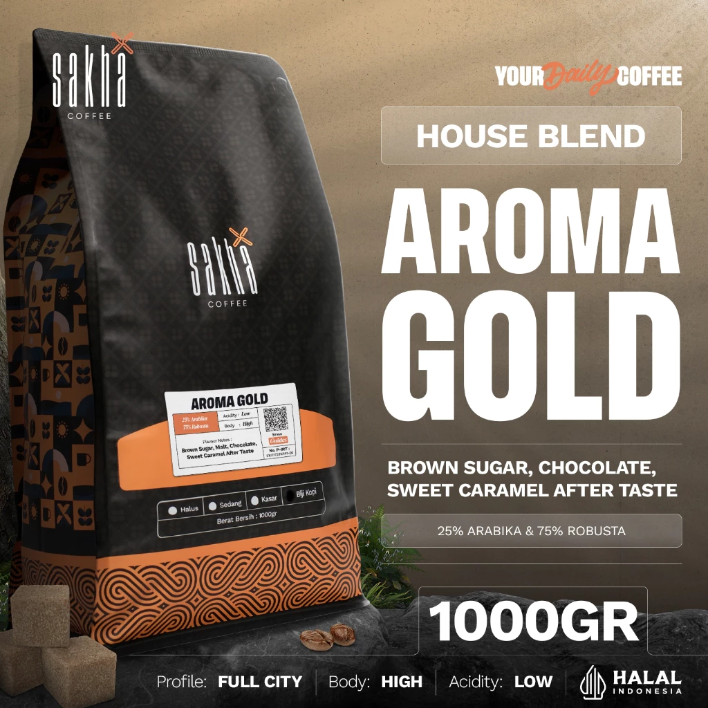Kopi Aroma Gold Espresso House Blend 25% Arabika 75% Robusta Coffee Beans 1Kg Coffe Bean Biji Bubuk