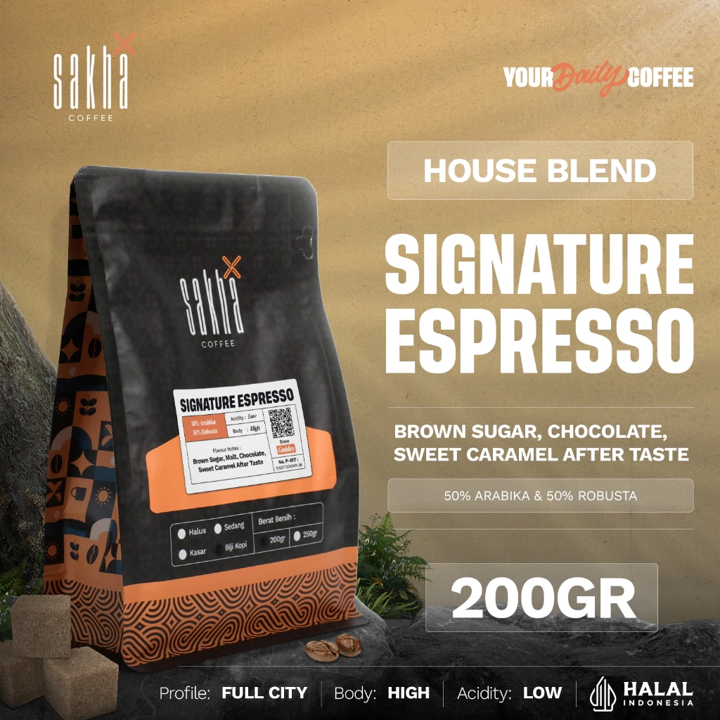 Biji Kopi Bubuk Signature Espresso House Blend 50% Arabika 50% Robusta Coffee Beans Coffe Bean 200gr