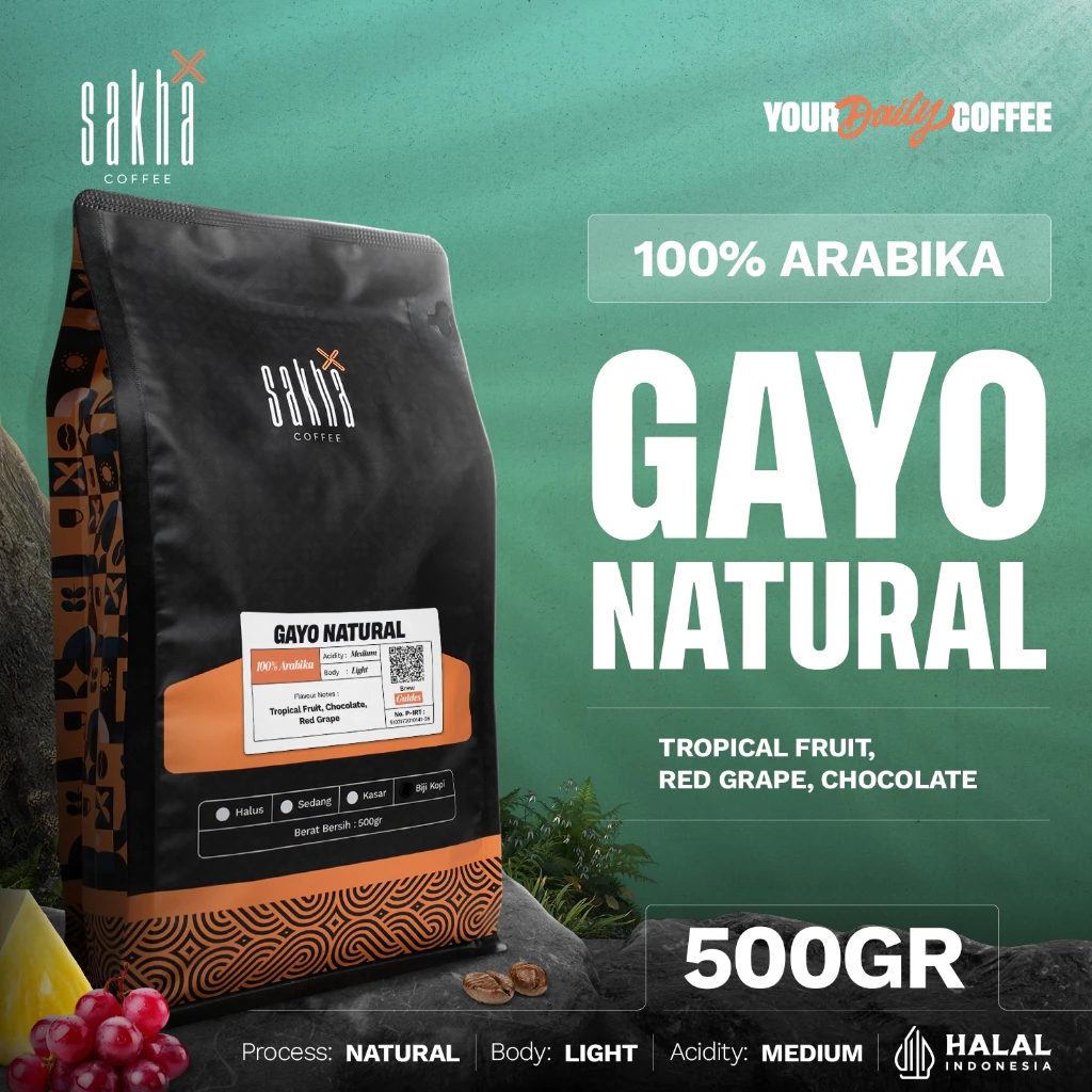 Biji Kopi Arabika Gayo Natural Arabica Coffee Beans Sakha Roastery 500 Gram Coffe Biji Bubuk