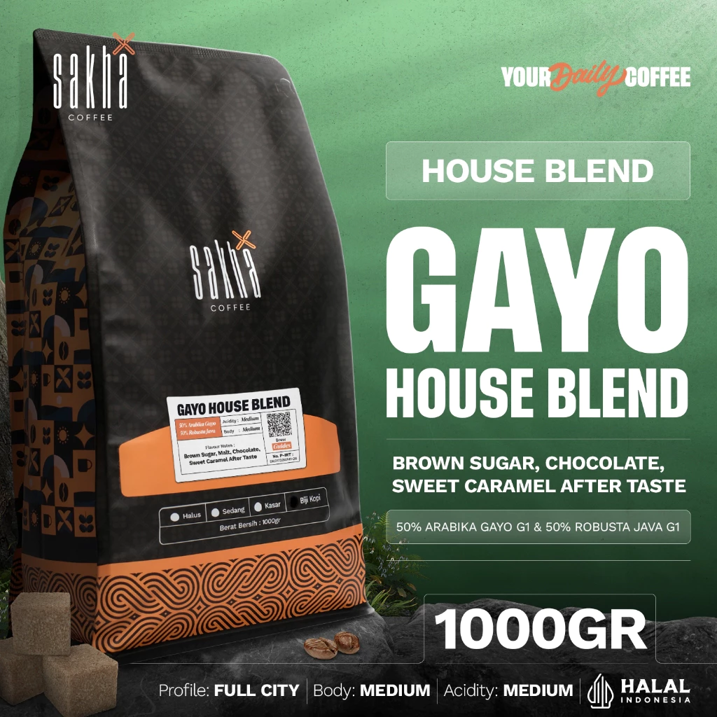 Kopi Arabika Gayo Special House Blend Coffee Bean 1Kg Biji Bubuk Asli Murni Arabica