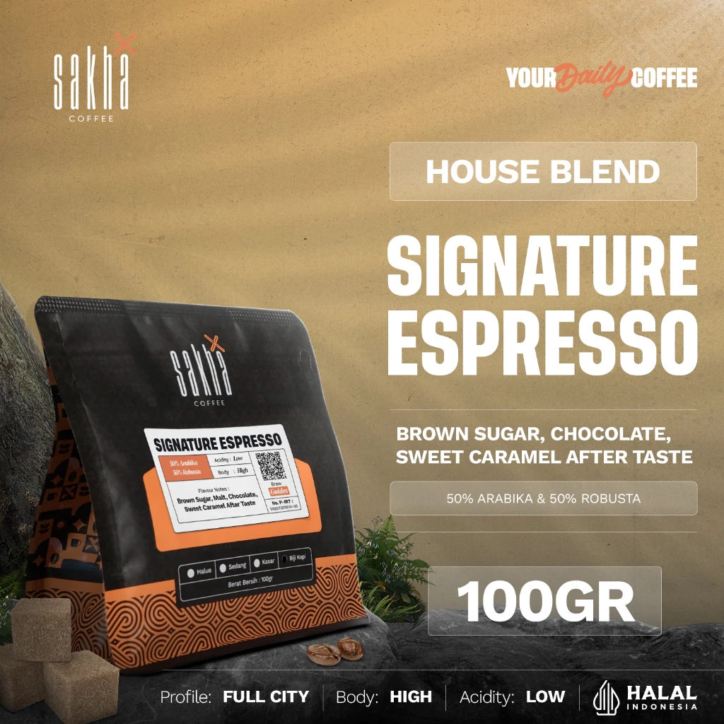 Kopi Espresso Blend Signature Coffee Roast Beans 100gram Biji Bubuk Sakha Coffe Roastery