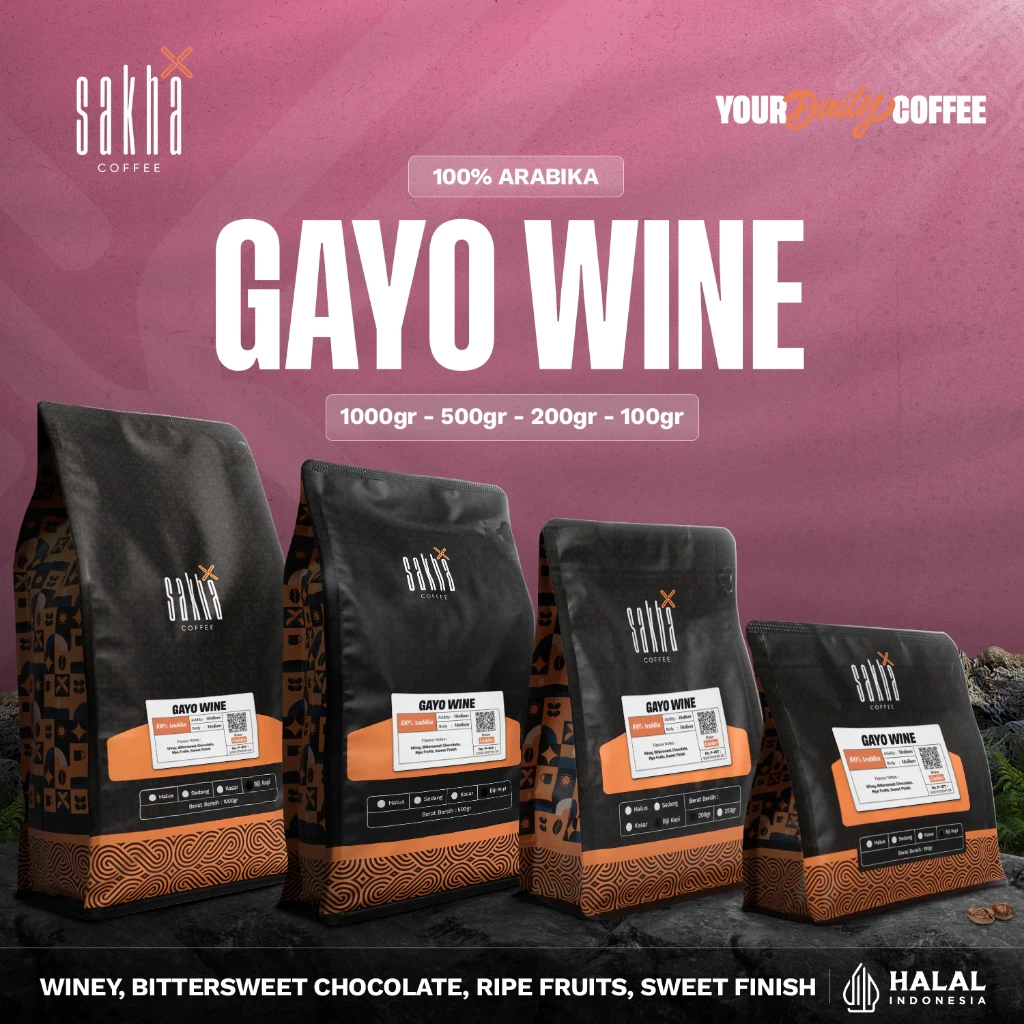 Biji Kopi Arabika Gayo Wine Arabica Coffee Specialty Roast Beans Bubuk Coffe Bean Sakha Roastery