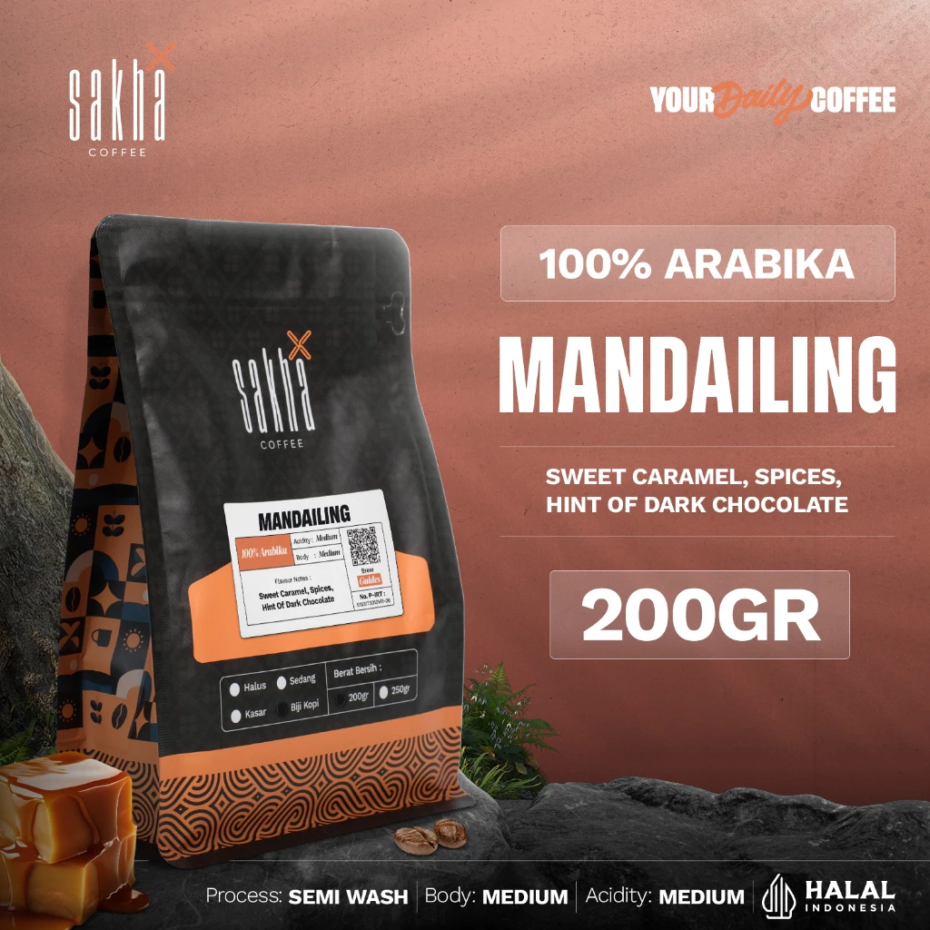 Biji Kopi Bubuk Arabika Mandailing Mandheling Arabica Coffee Roast Beans Sakha Roastery 200 Gram