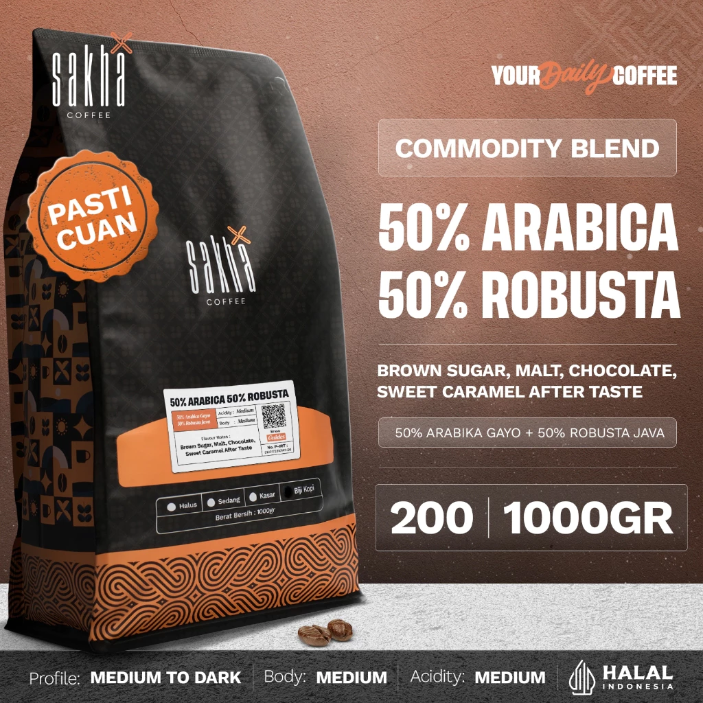 BIJI KOPI 50% ARABICA Ekonomis Espresso Blend By Sakha Coffee Roastery