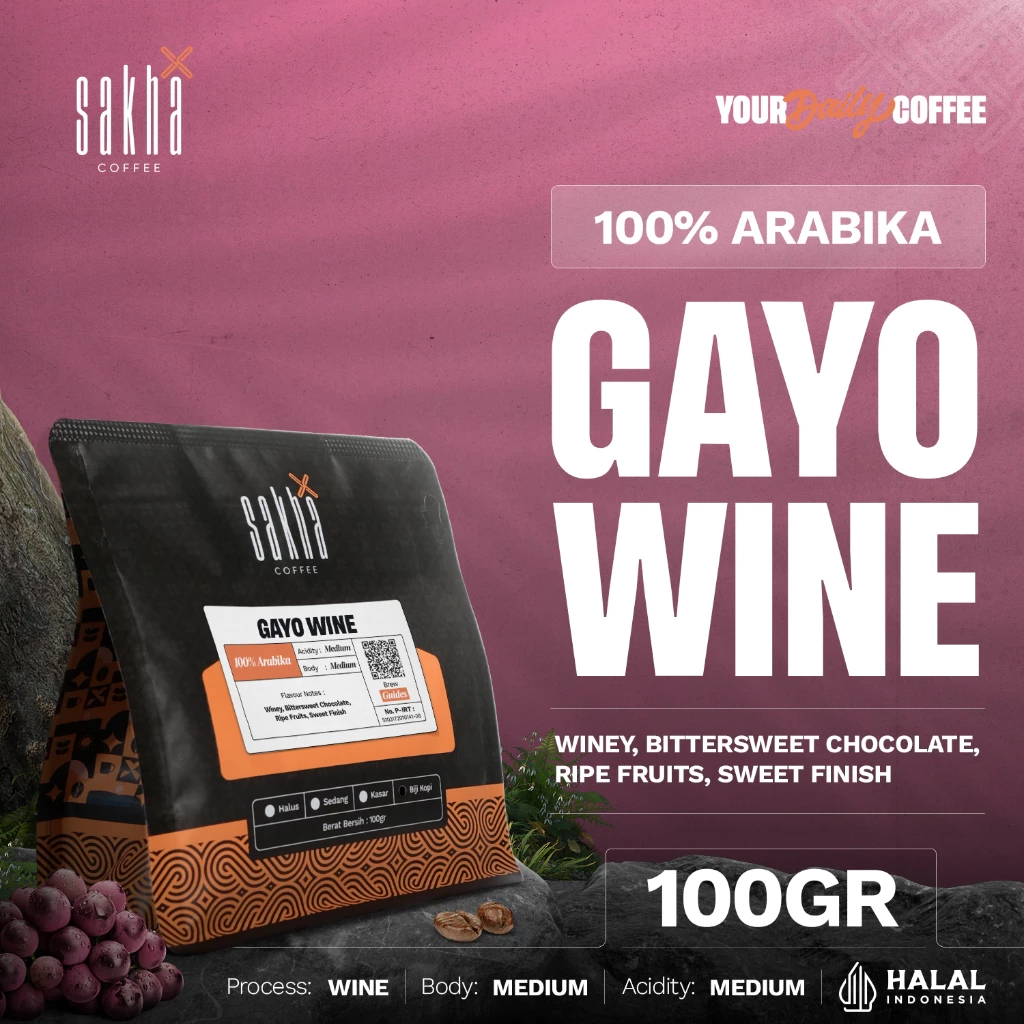 Kopi Arabika Gayo Wine Arabica Specialty Coffee Roast Beans Manual Brew 100 Gram Biji Bubuk