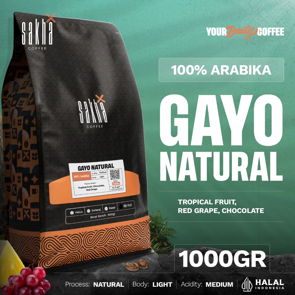 Biji Kopi Arabika Gayo Natural Arabica Coffee Beans Sakha Roastery 1Kg Biji Bubuk