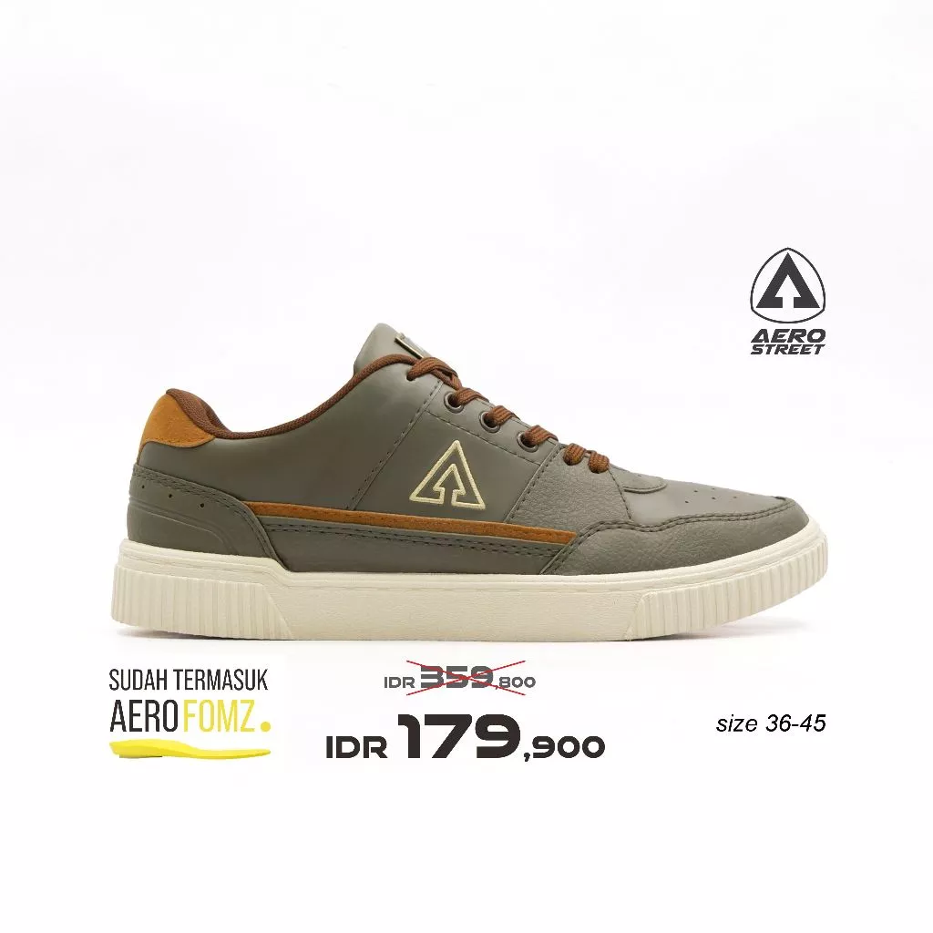 Aerostreet 37-44 Vintage Krem Army Coklat - Sepatu Sneakers Casual