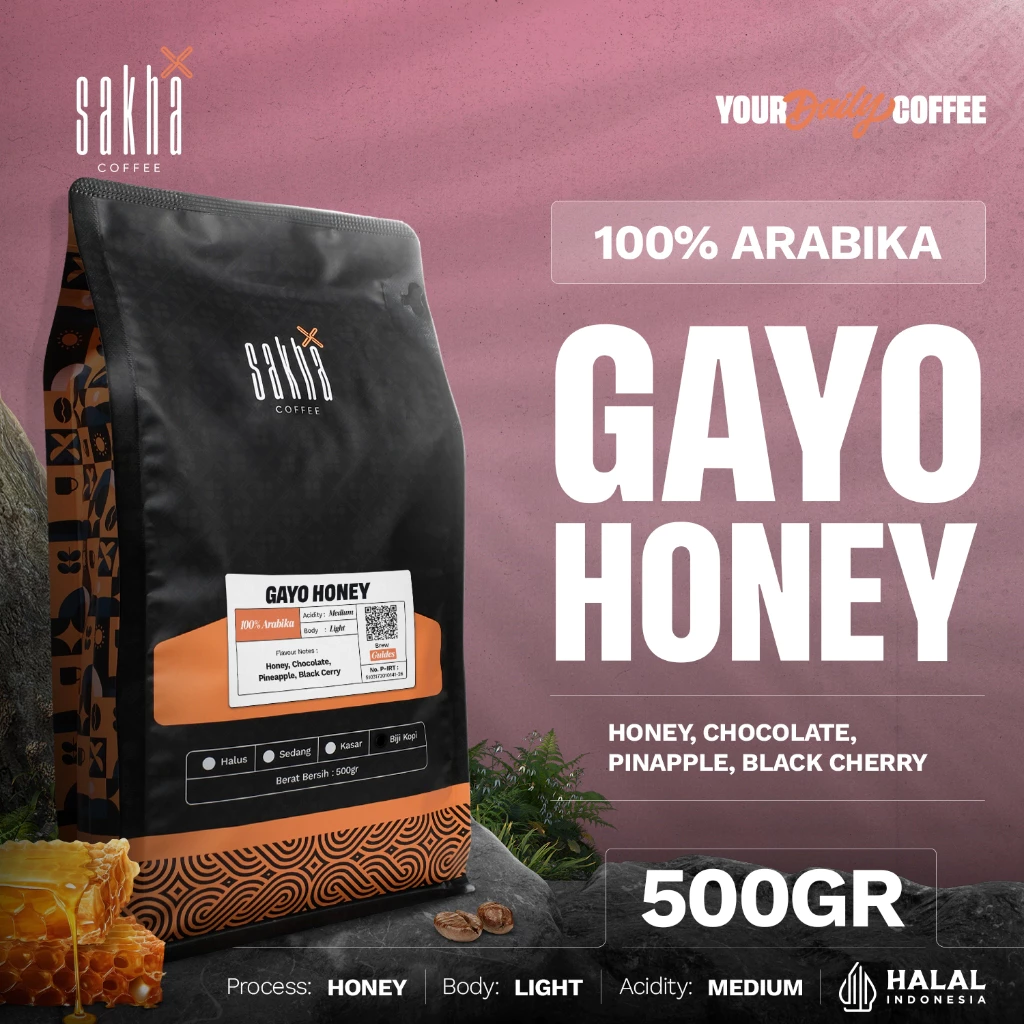 Biji Kopi Arabika Gayo Honey Arabica Coffee Beans Sakha Roastery 500 Gram Coffe Biji Bubuk