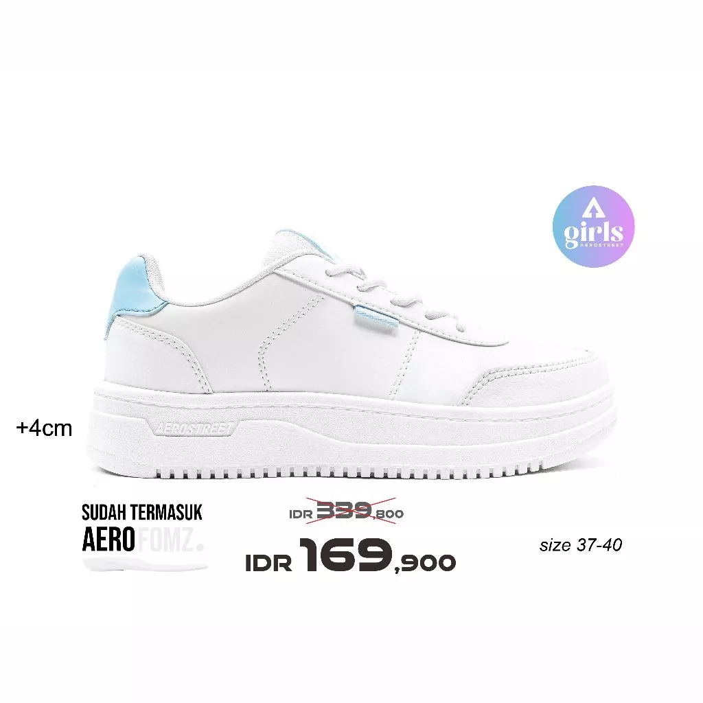 Aerostreet 37-40 Leona Putih Putih Biru Muda - Sepatu Sneakers Casual Sport Pria Wanita Aero Street