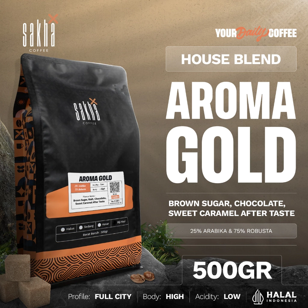 Kopi Aroma Gold Espresso House Blend 25% Arabika 75% Robusta Coffee Beans 500gr Coffe Sakha Roastery