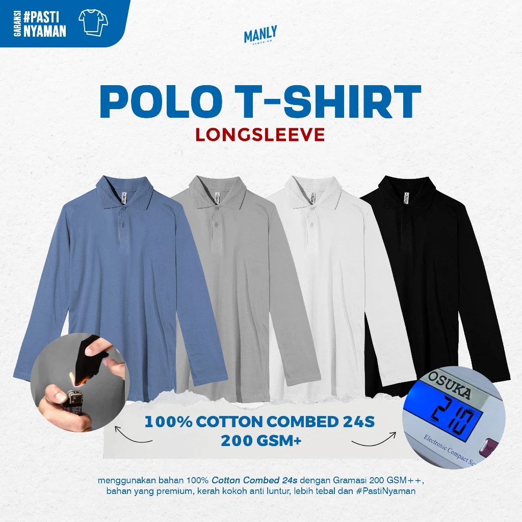 Kaos Kerah Lengan Panjang Premium Polo Shirt Longsleeve Pria