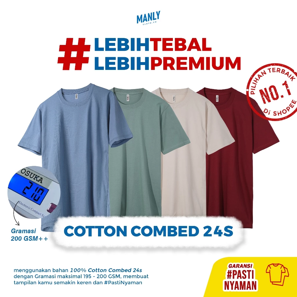 #LebihTebal Kaos Polos Premium Cotton Combed 24S