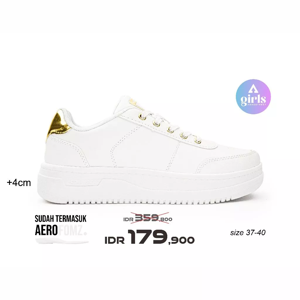 Aerostreet 37-40 Leona Lux Putih Putih Silver - Sepatu Sneakers Casual Sport Pria Wanita Aero Street