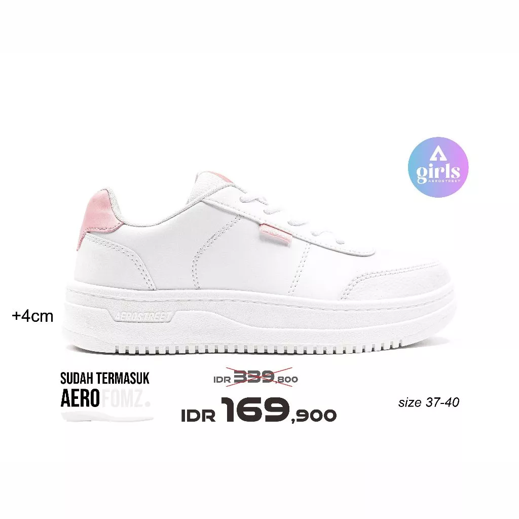 Aerostreet 37-40 Leona Putih Putih Merah Muda - Sepatu Sneakers Casual Sport Pria Wanita Aero Street