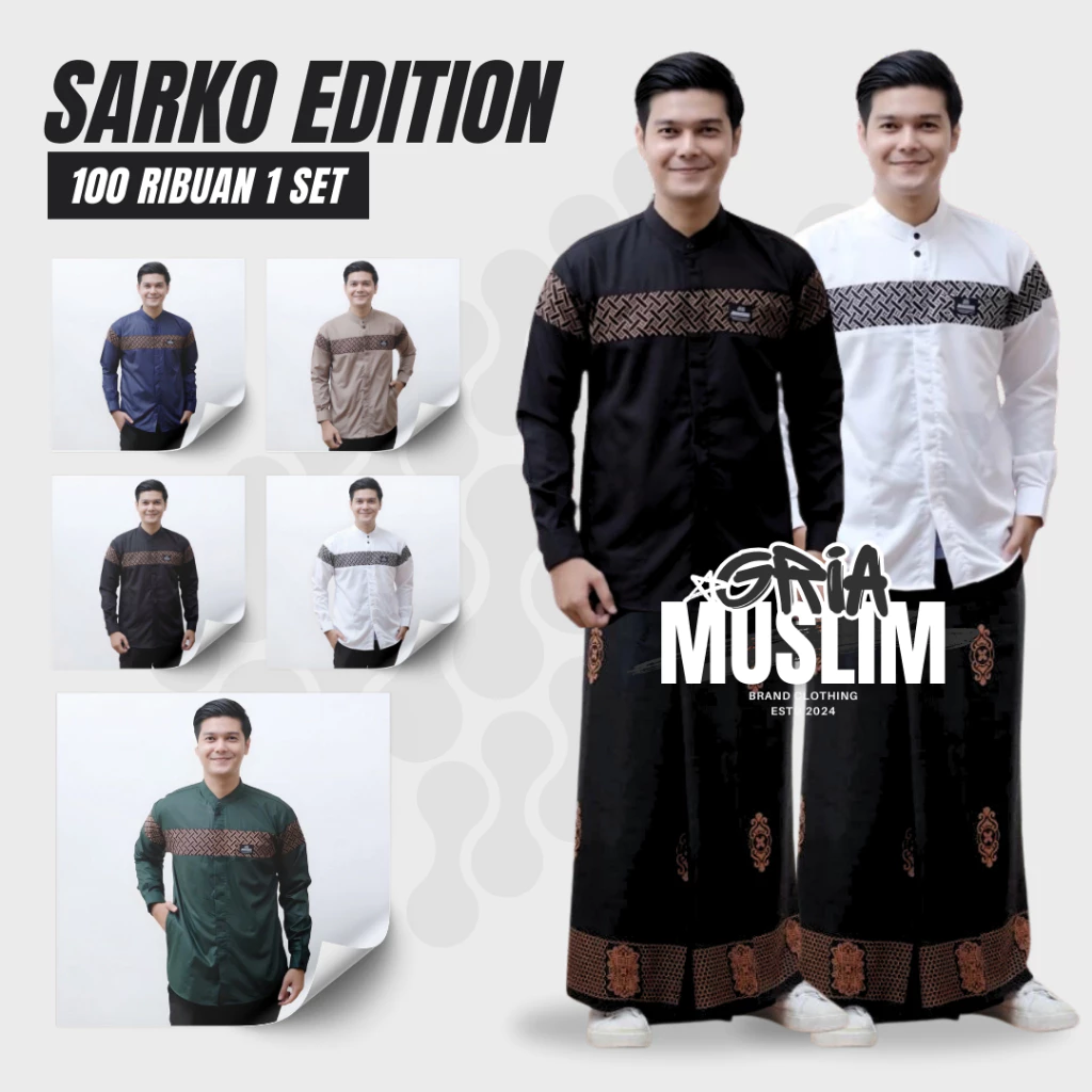 Promo 100Ribu Set Sarung Dan Baju Koko Muslim Pria Lengan Panjang Sudah Dapat Satu Paket Sarung Dan Koko