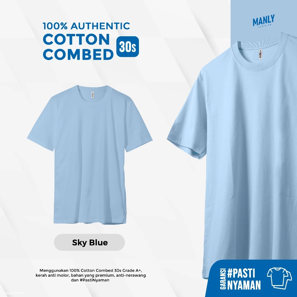 Kaos Polos Sky Blue Combed 30s Nyaman Tahan Lama