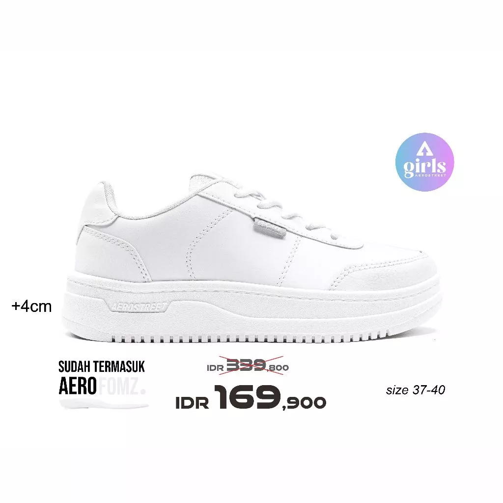 Aerostreet 37-40 Leona Putih Putih - Sepatu Sneakers Casual Sport Pria Wanita Aero Street