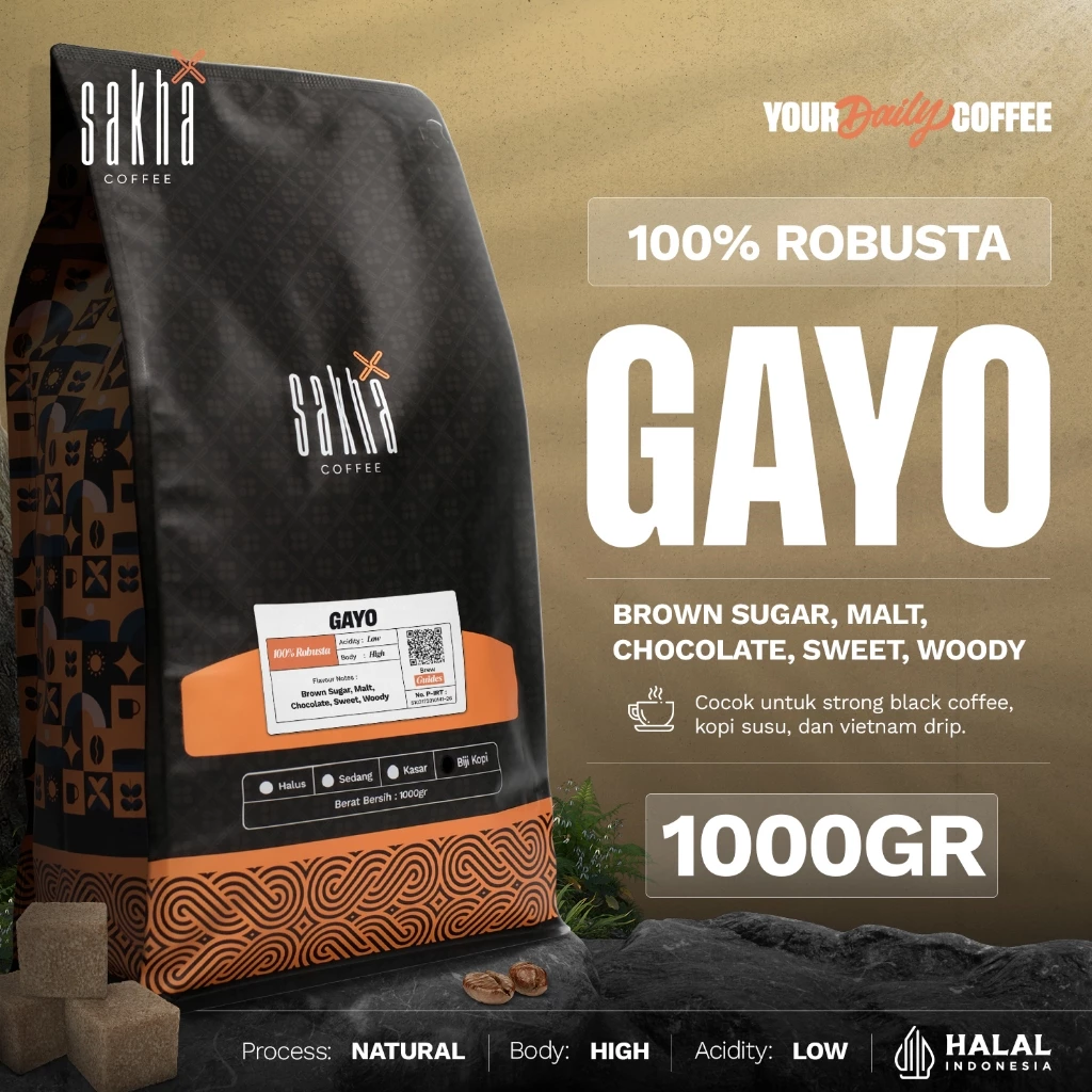 Biji Kopi Bubuk Fine Robusta Gayo Aceh Sumatra Espresso Coffee Roast Beans Single Origin Coffe 1Kg