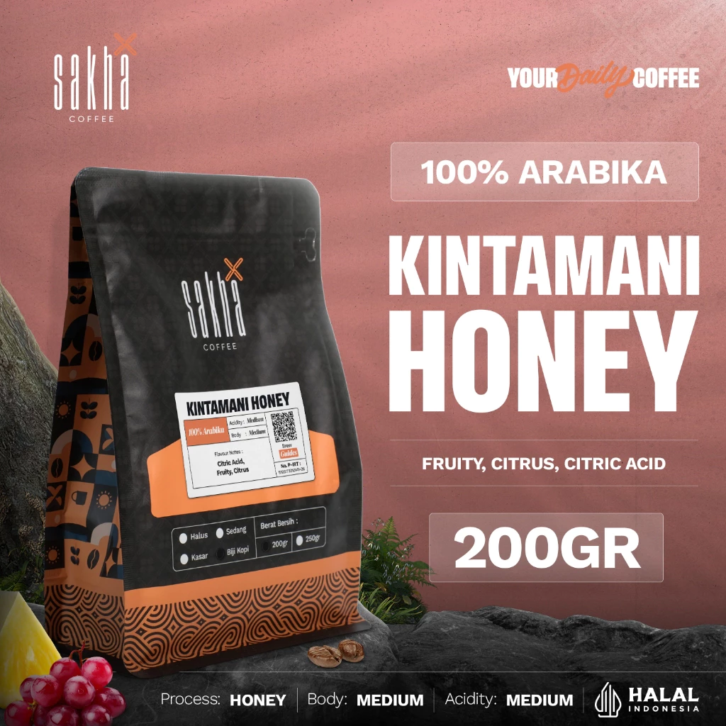 Sakha Coffee Biji Kopi Arabika Bali Kintamani Honey Arabica Coffee Roast Bean 200gr