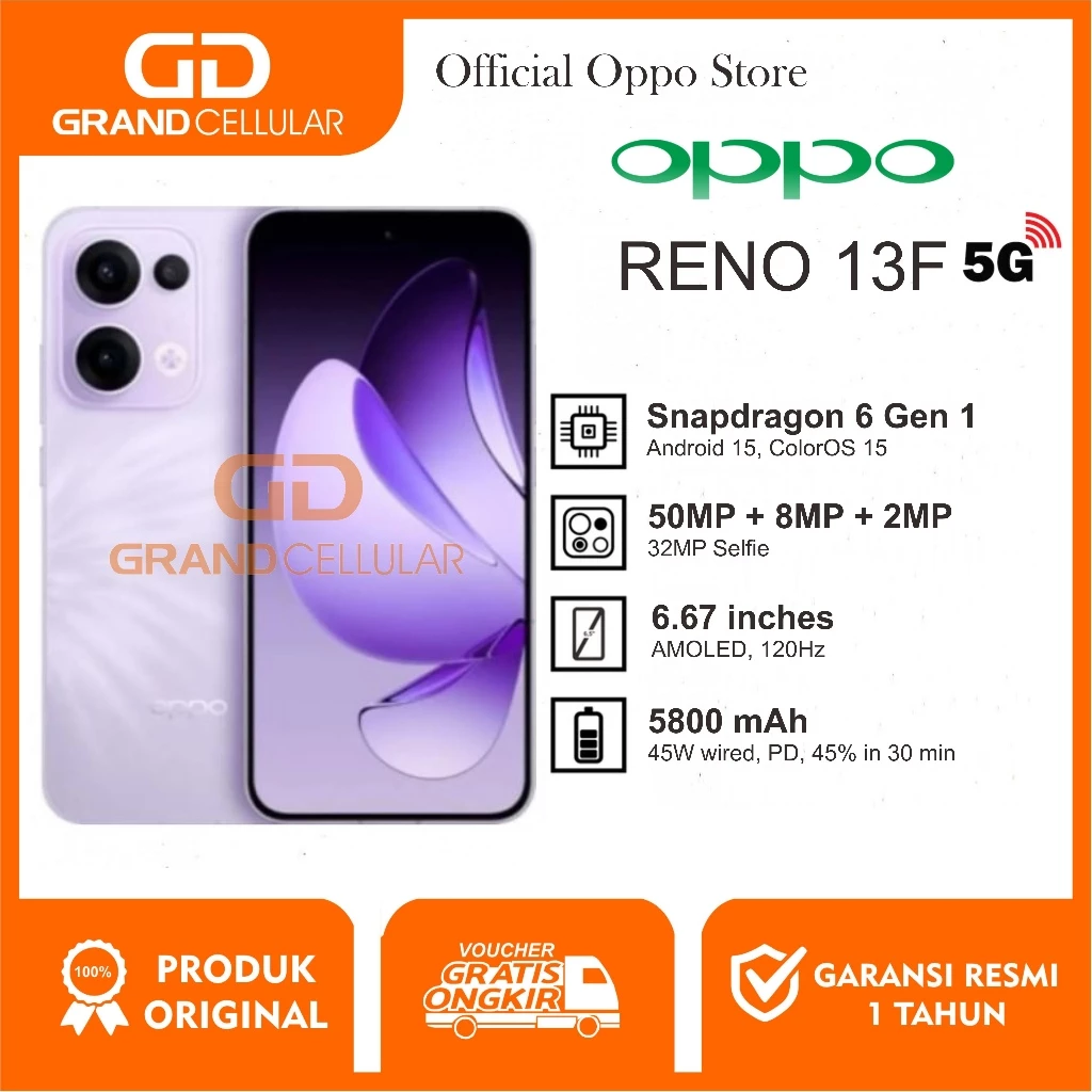 OPPO RENO 13F 5G 12/256GB - 8GB/256GB Garansi Resmi