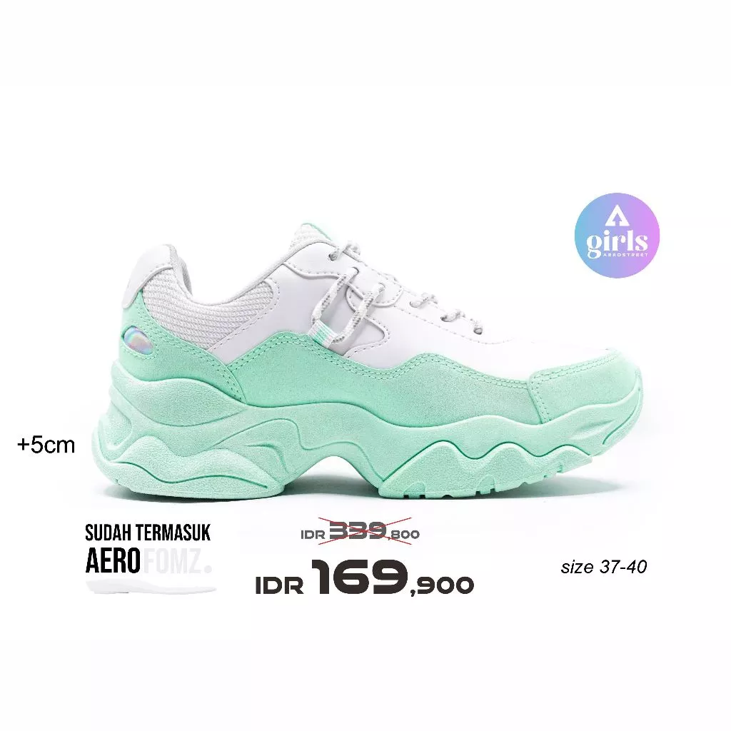 Aerostreet 37-40 Aurora Mint Mint Putih - Sepatu Sneakers Casual Sport Pria Wanita Aero Street