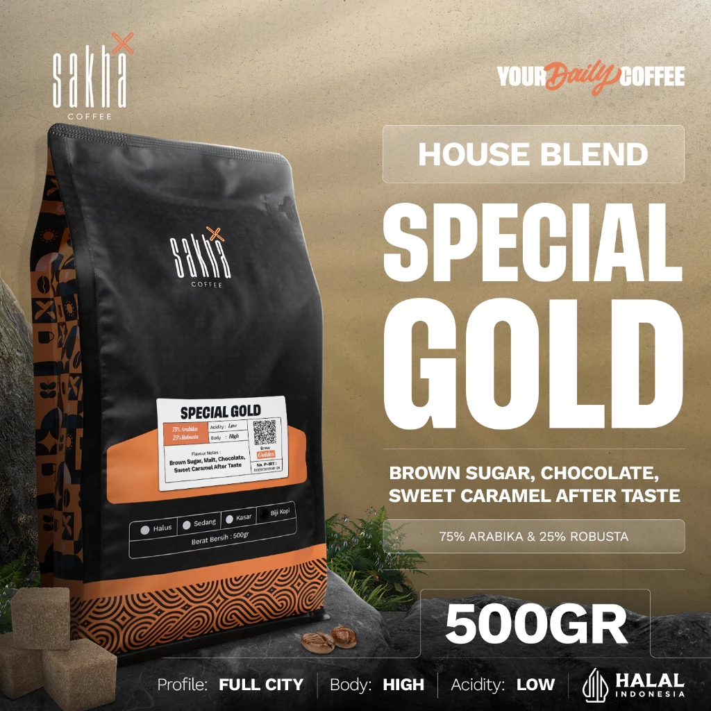 Biji Kopi Bubuk Special Gold Espresso House Blend Coffee Roasted Beans 500 Gram Coffe Roast Bean